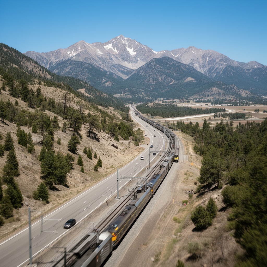 AI-generated illustration of Sierra Nevada transportation corridor