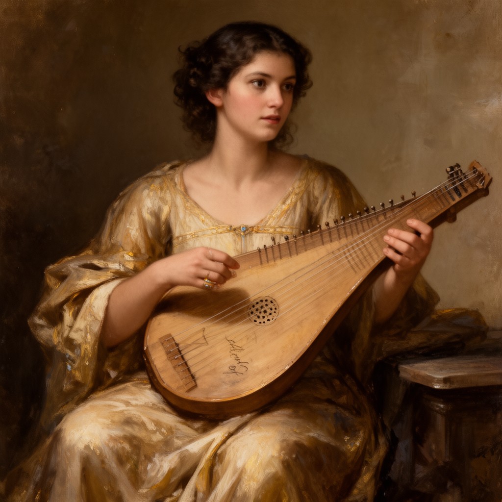 AI-generated illustration of Abyssinian maid with a dulcimer