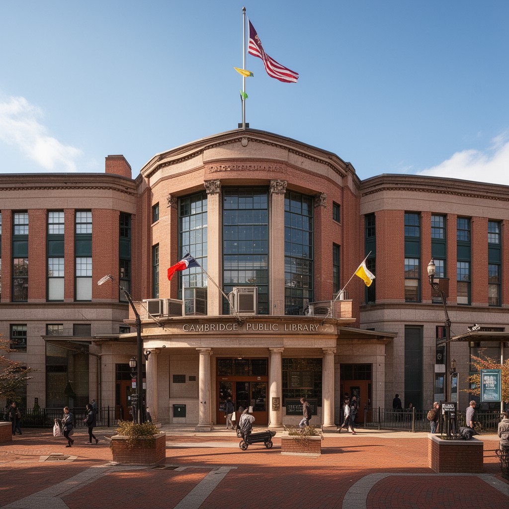 AI-generated illustration of Cambridge Public Library Central Square Branch
