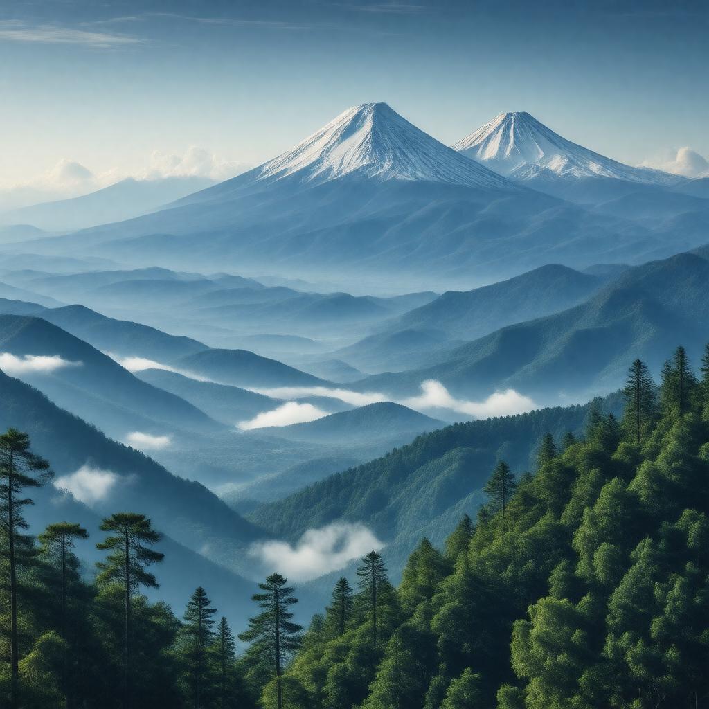 AI-created image of 100 Famous Japanese Mountains