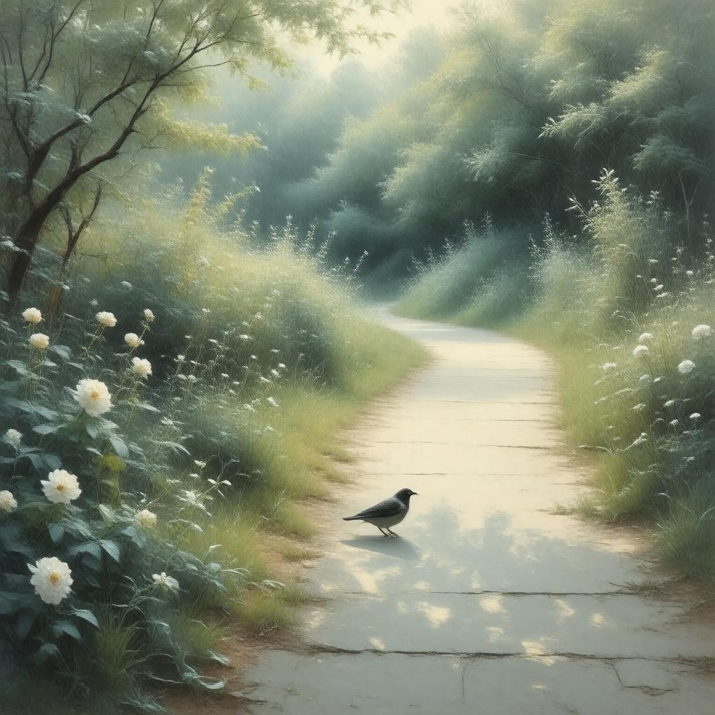 Click to view larger image AI-created image of A Bird came down the Walk