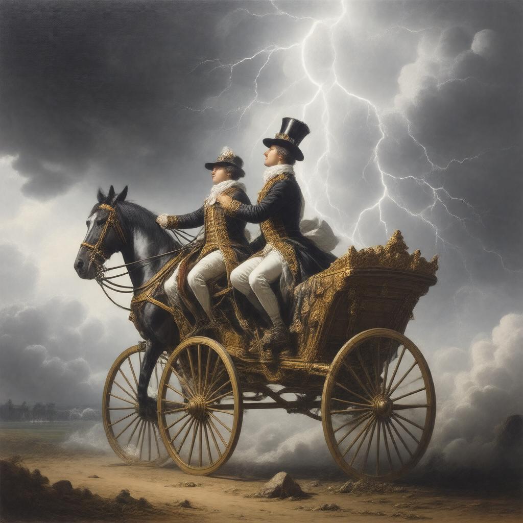 Click to view larger image AI-created image of A Postillion Struck by Lightning