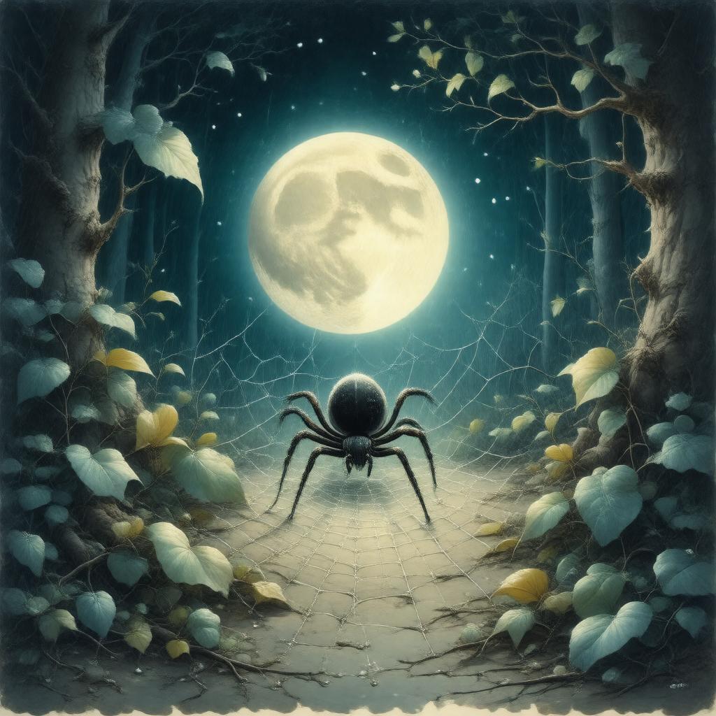 Click to view larger image AI-created image of A Spider sewed at Night