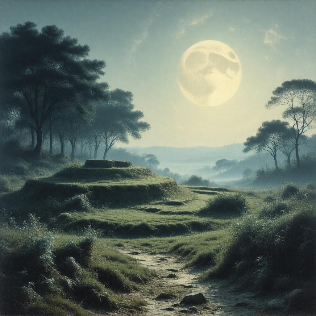 Click to view larger image AI-created image of A Tryst at an Ancient Earthwork