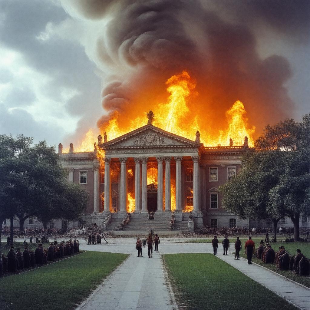 Click to view larger image AI-created image of Academic Hall fire (1892)