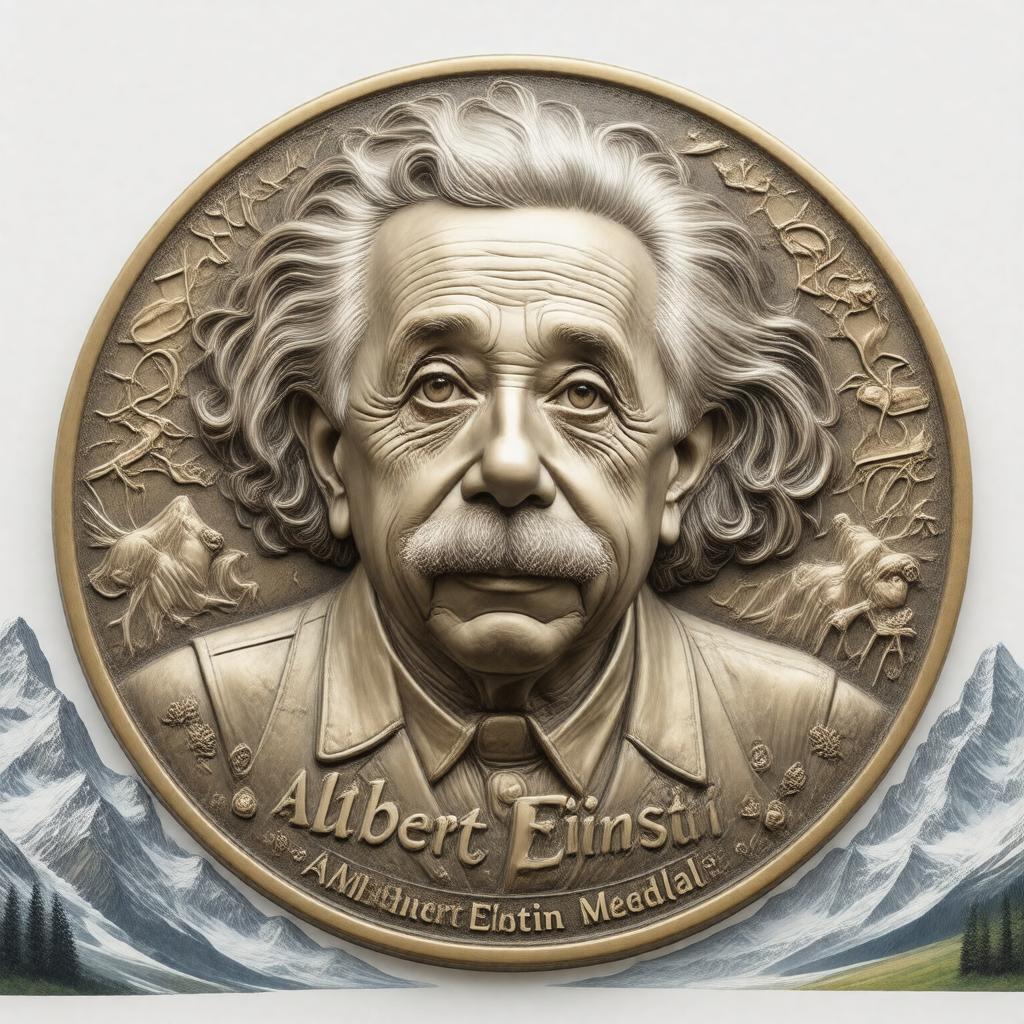 Click to view larger image AI-created image of Albert Einstein Medal