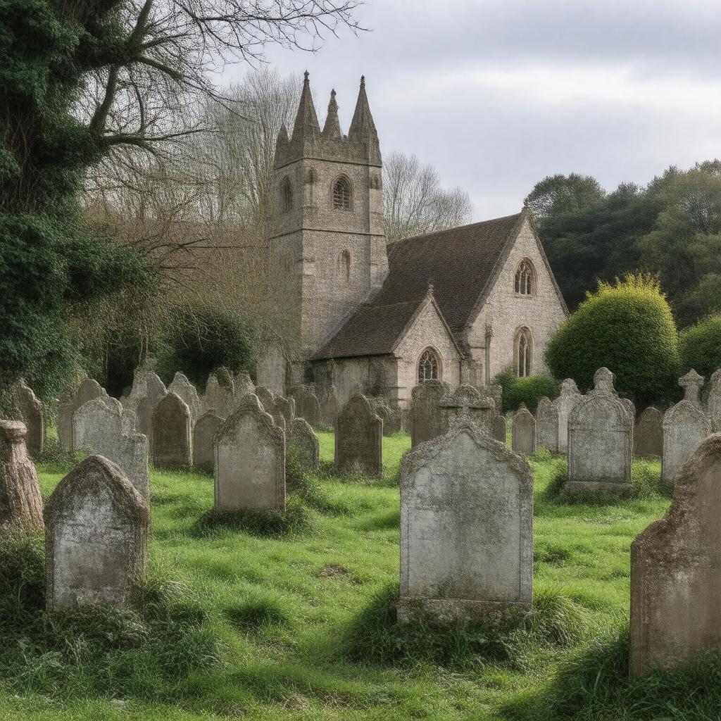 Click to view larger image AI-created image of All Saints Churchyard, Laleham, Surrey, England