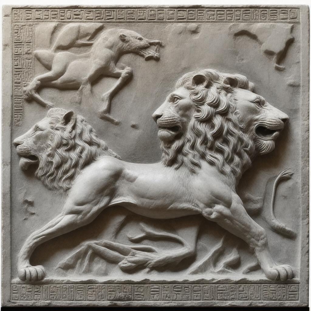 Click to view larger image AI-created image of Assyrian Lion Hunt reliefs