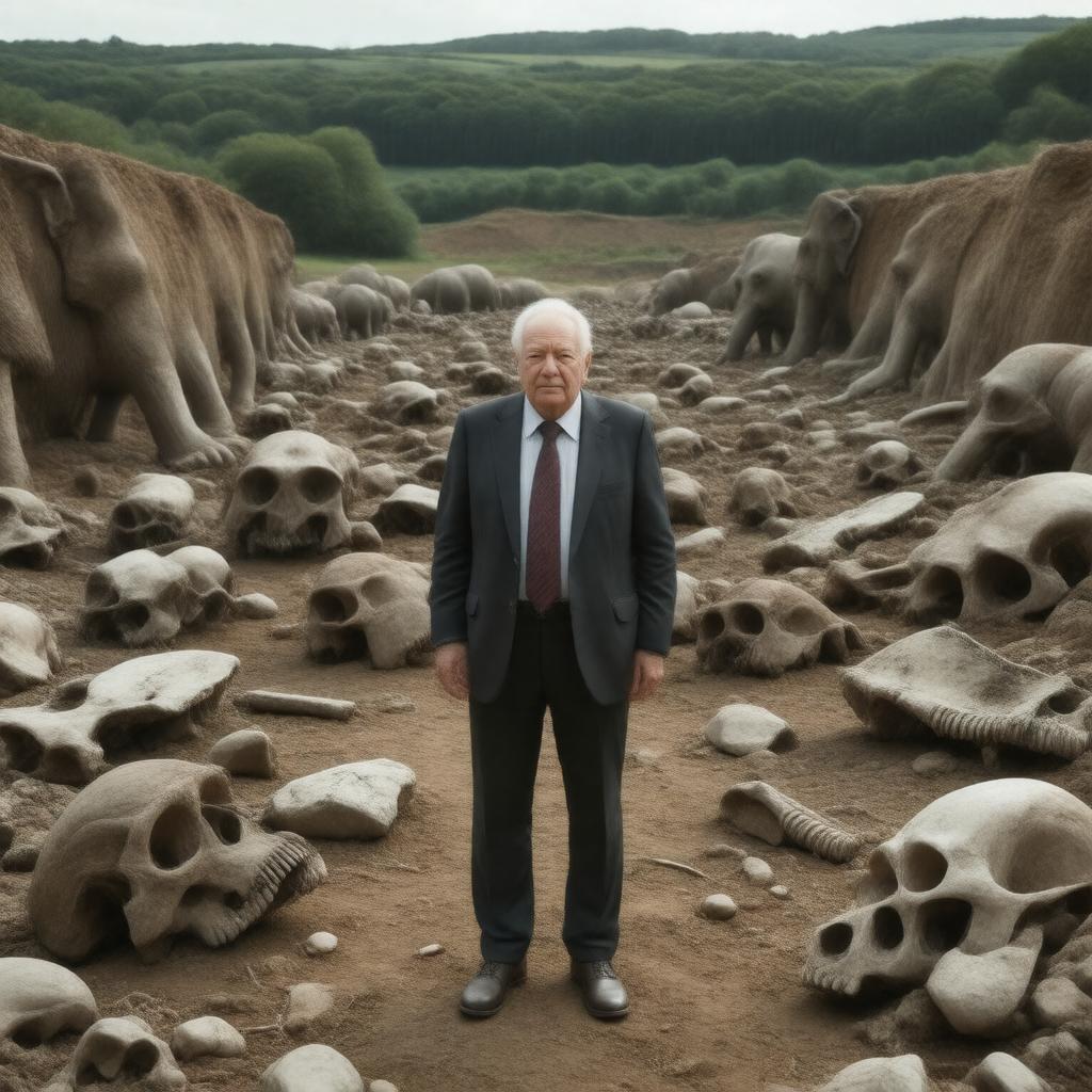 Click to view larger image AI-created image of Attenborough and the Mammoth Graveyard