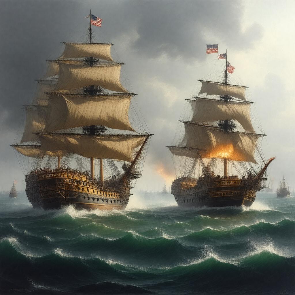 Click to view larger image AI-created image of Battle of USS Constitution vs HMS Guerriere