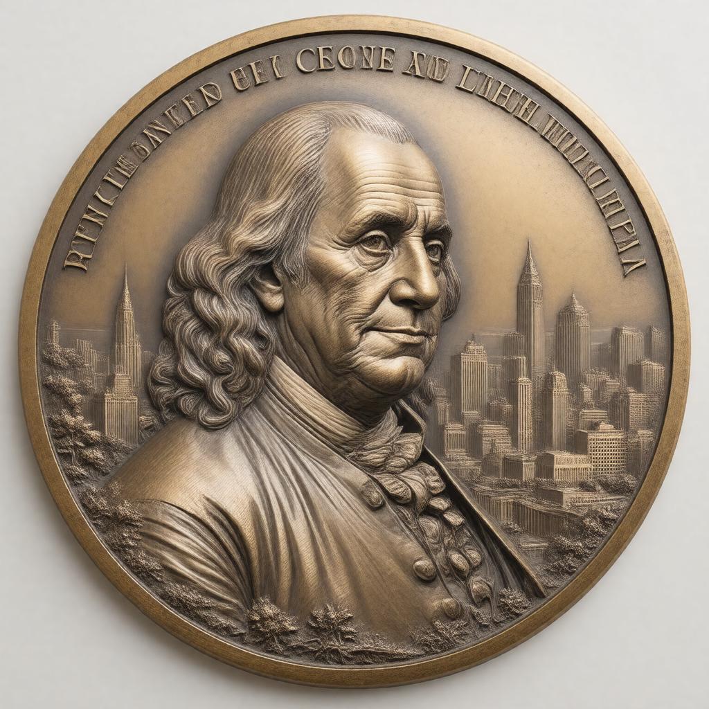 Click to view larger image AI-created image of Benjamin Franklin Medal