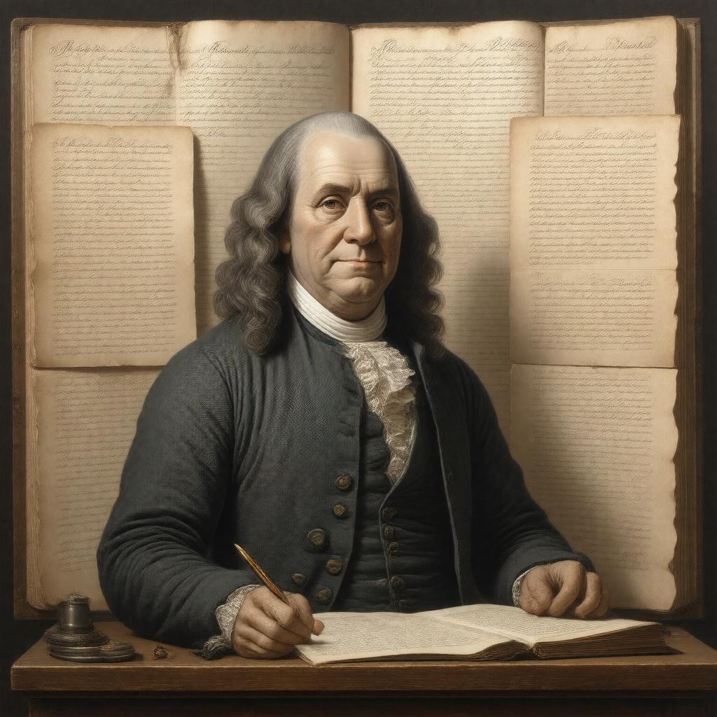 Click to view larger image AI-created image of Benjamin Franklin papers