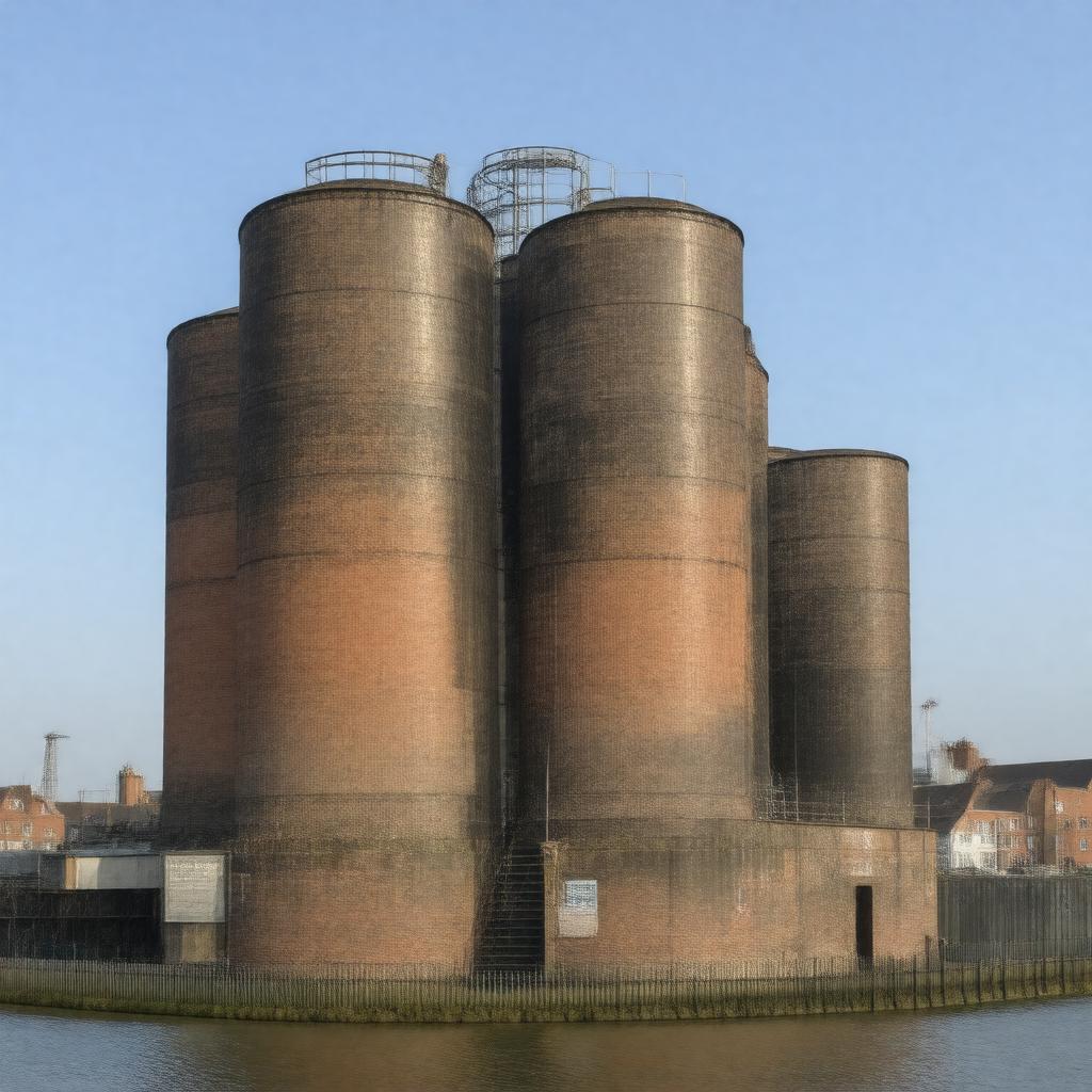 AI-created image of Bermondsey Gasholders