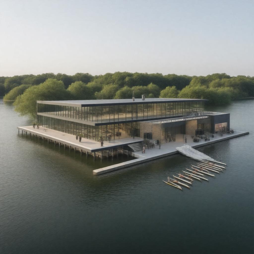 Click to view larger image AI-created image of Boston University DeWolfe Boathouse