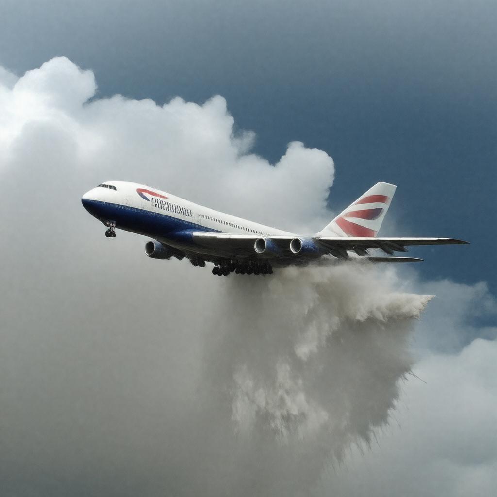 AI-created image of British Airways Flight 9 (1982 volcanic ash incident)