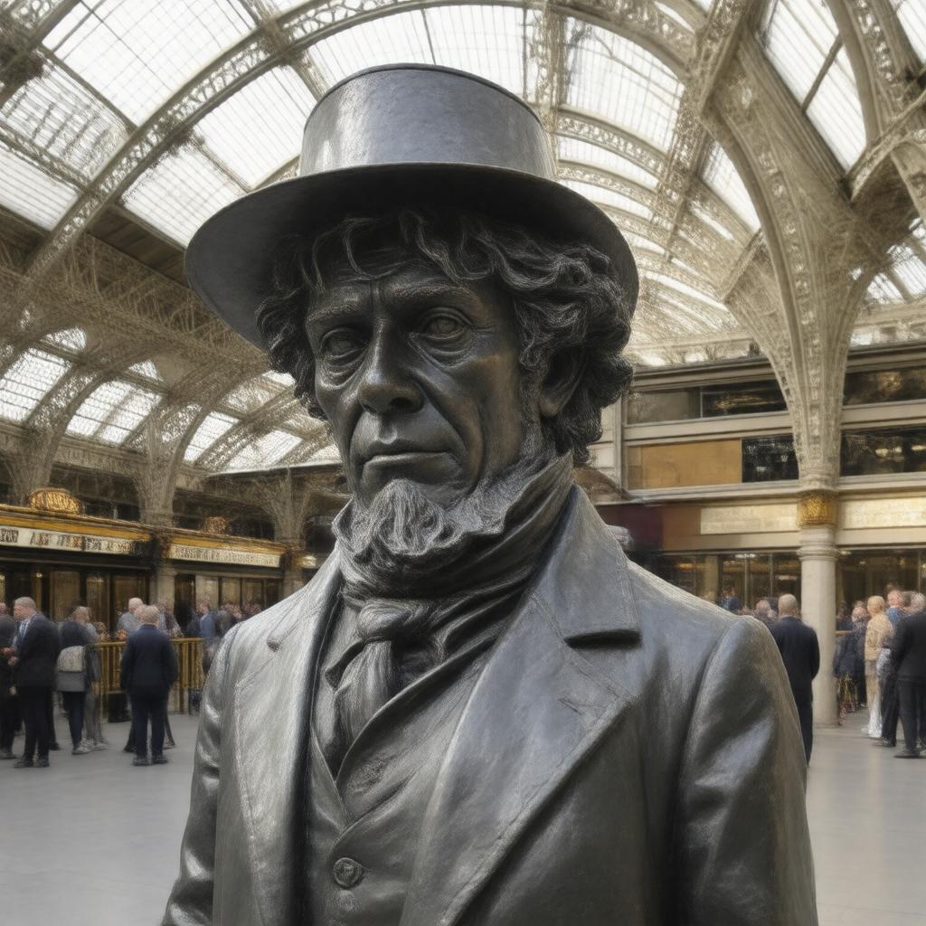 Click to view larger image AI-created image of Brunel statue at Paddington Station