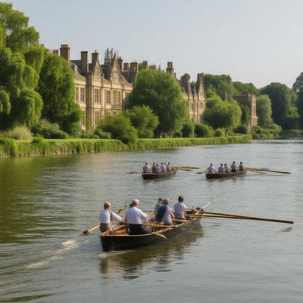 AI-created image of Cambridge college boat clubs