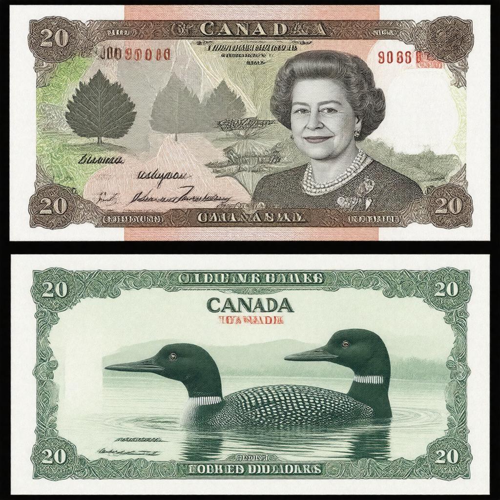 Click to view larger image AI-created image of Canadian $20 bill (1986 series)