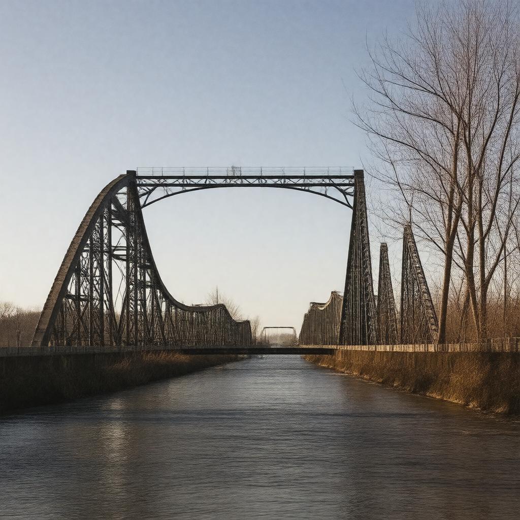 Click to view larger image AI-created image of Chain of Rocks Bridge