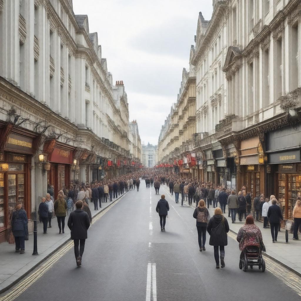 Click to view larger image AI-created image of Charing Cross Road, London WC2