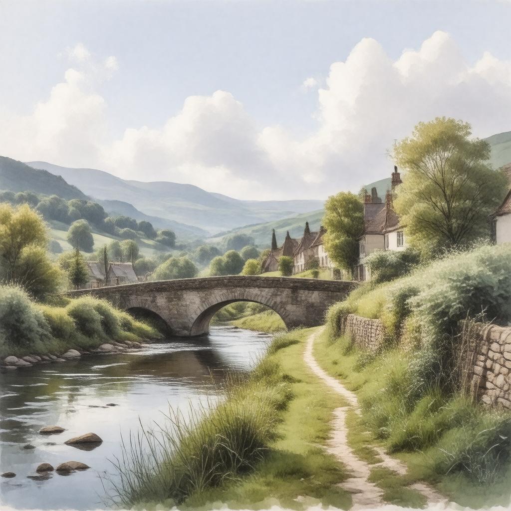 AI-created image of Cowan Bridge, Lancashire, England