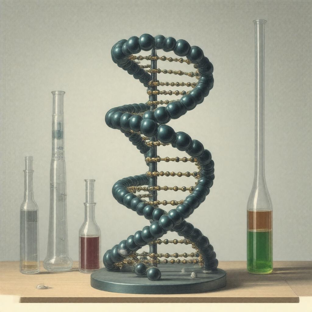 Click to view larger image AI-created image of Crick and Watson's DNA model