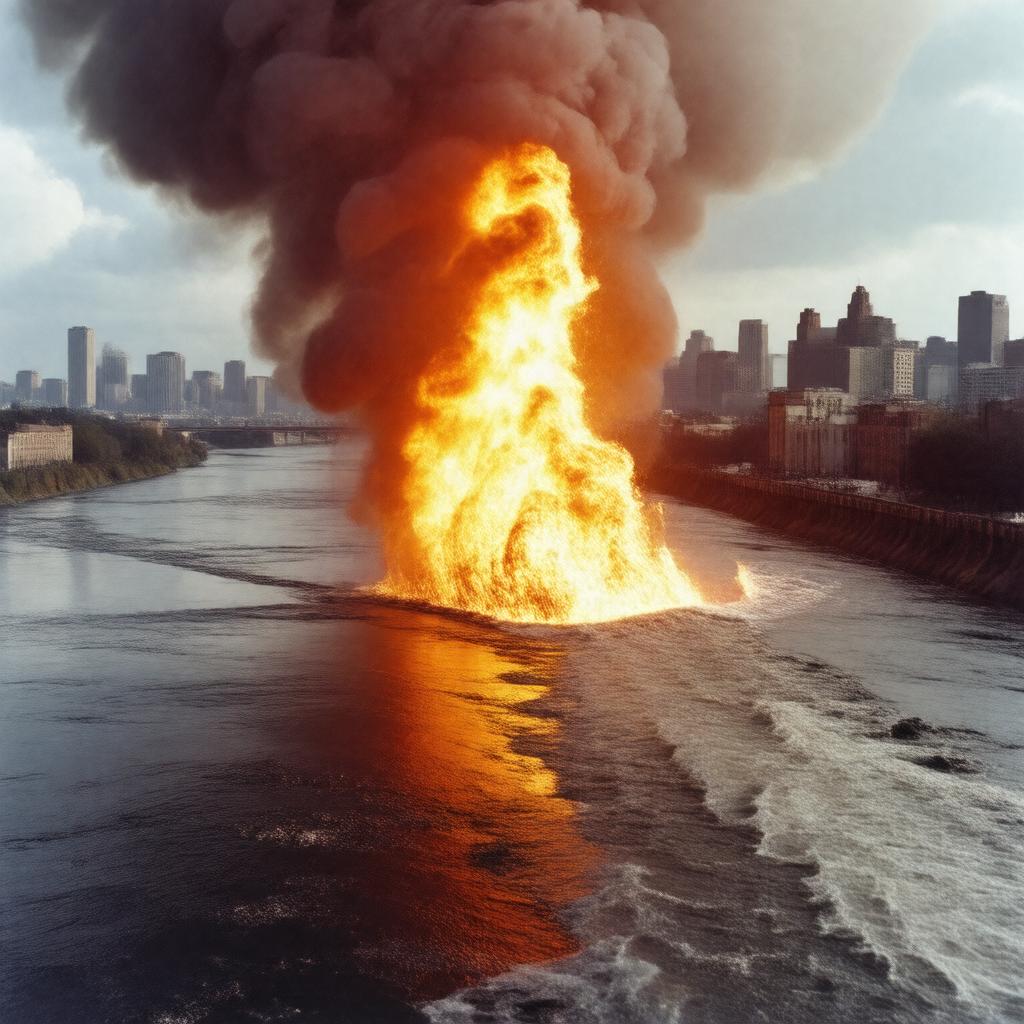 AI-created image of Cuyahoga River fire
