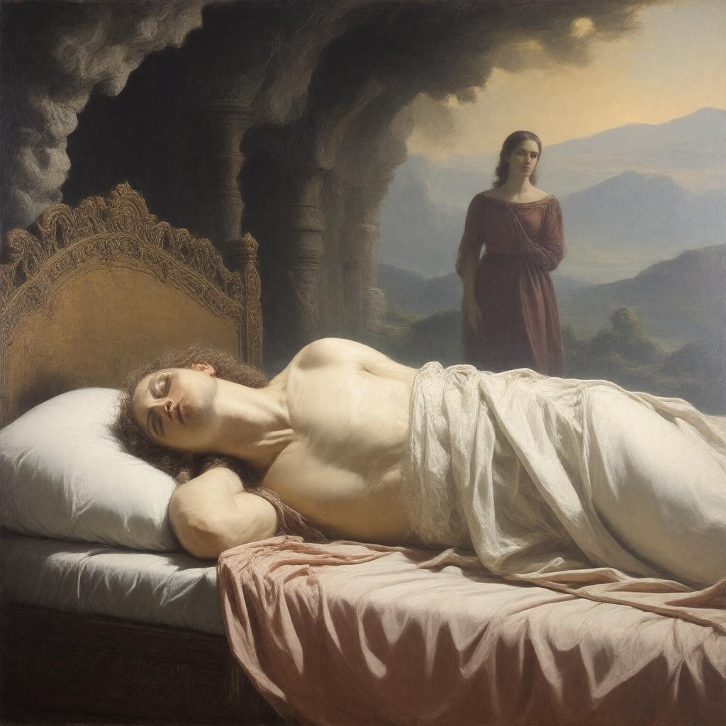 Click to view larger image AI-created image of Dante's Dream at the Time of the Death of Beatrice