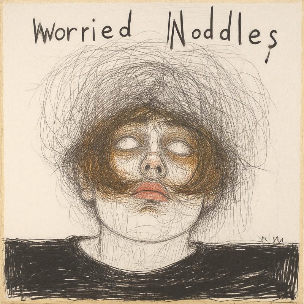 AI-created image of David Shrigley – Worried Noodles