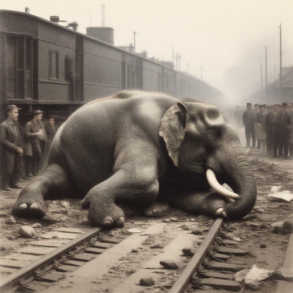 Click to view larger image AI-created image of Death of Jumbo the Elephant, 1885