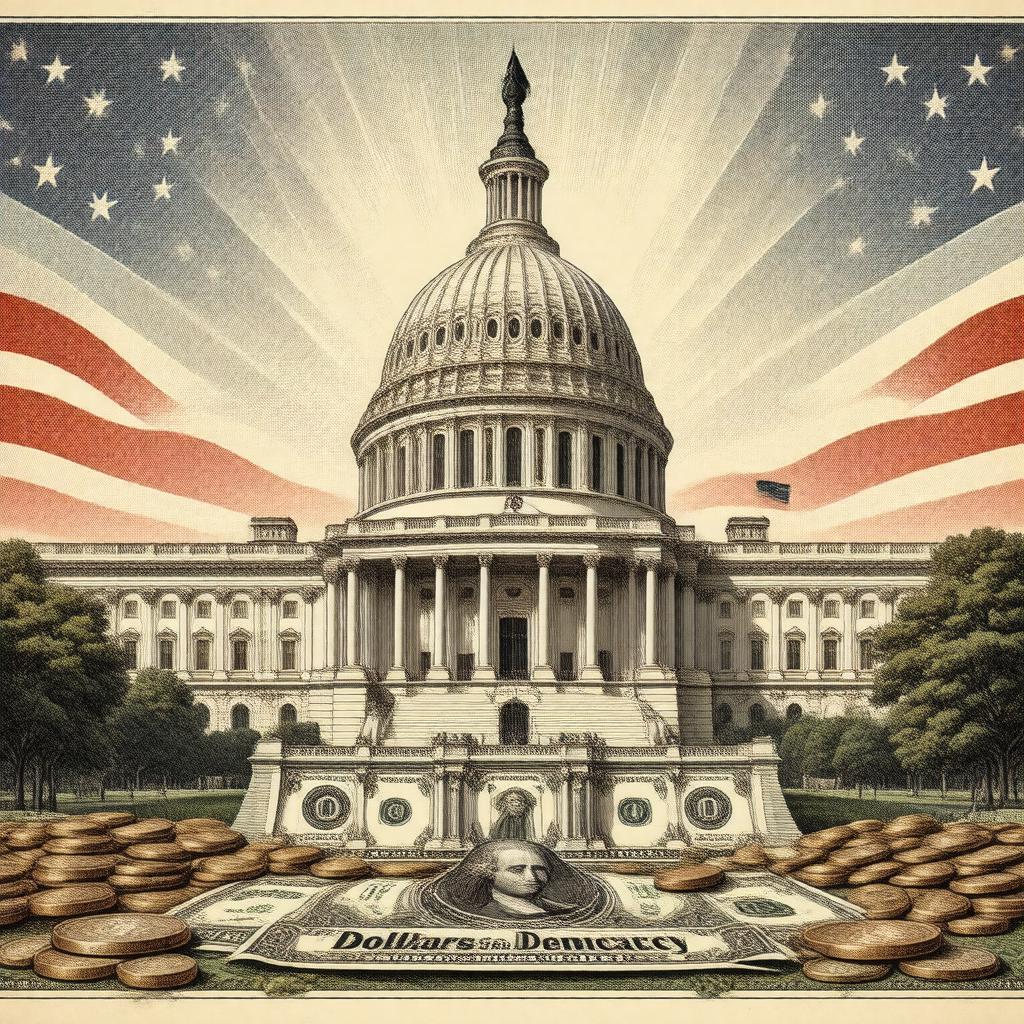 Click to view larger image AI-created image of Dollars and Democracy