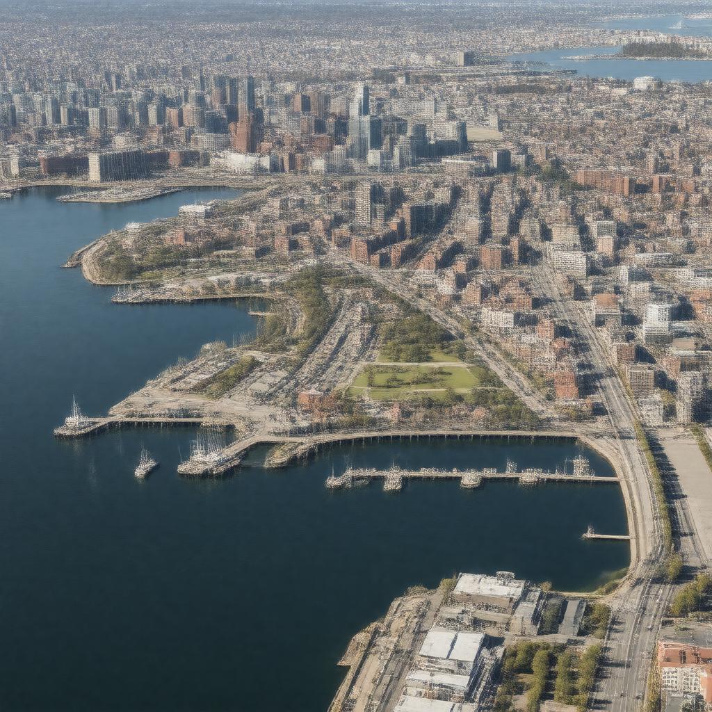 Click to view larger image AI-created image of East Boston Waterfront