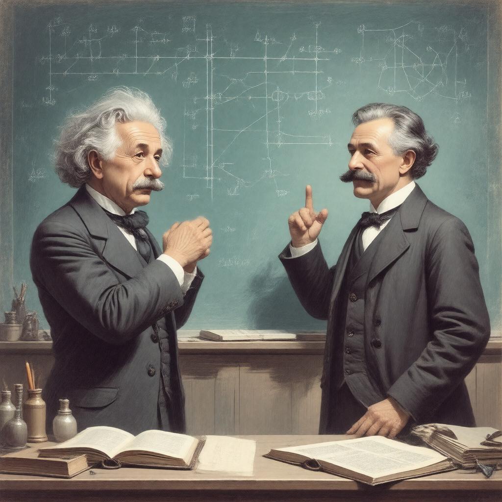 Click to view larger image AI-created image of Einstein–Minkowski controversy