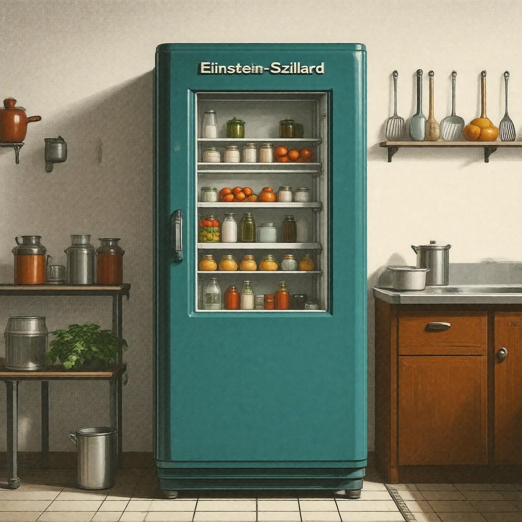 Click to view larger image AI-created image of Einstein refrigerator