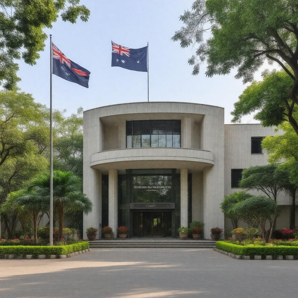 Click to view larger image AI-created image of Embassy of Australia, New Delhi