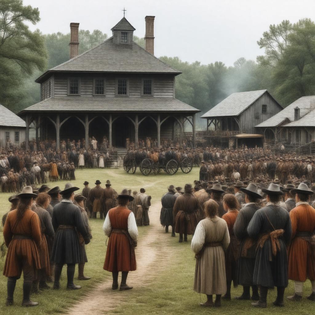 Click to view larger image AI-created image of English colonists (later 17th century)