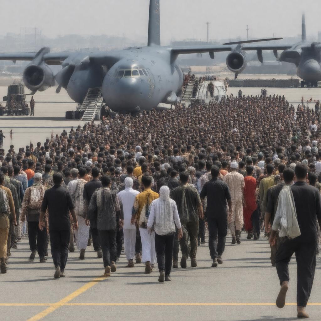 AI-created image of Evacuation from Hamid Karzai International Airport