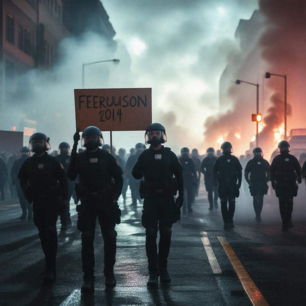 Click to view larger image AI-created image of Ferguson unrest (2014, nearby)