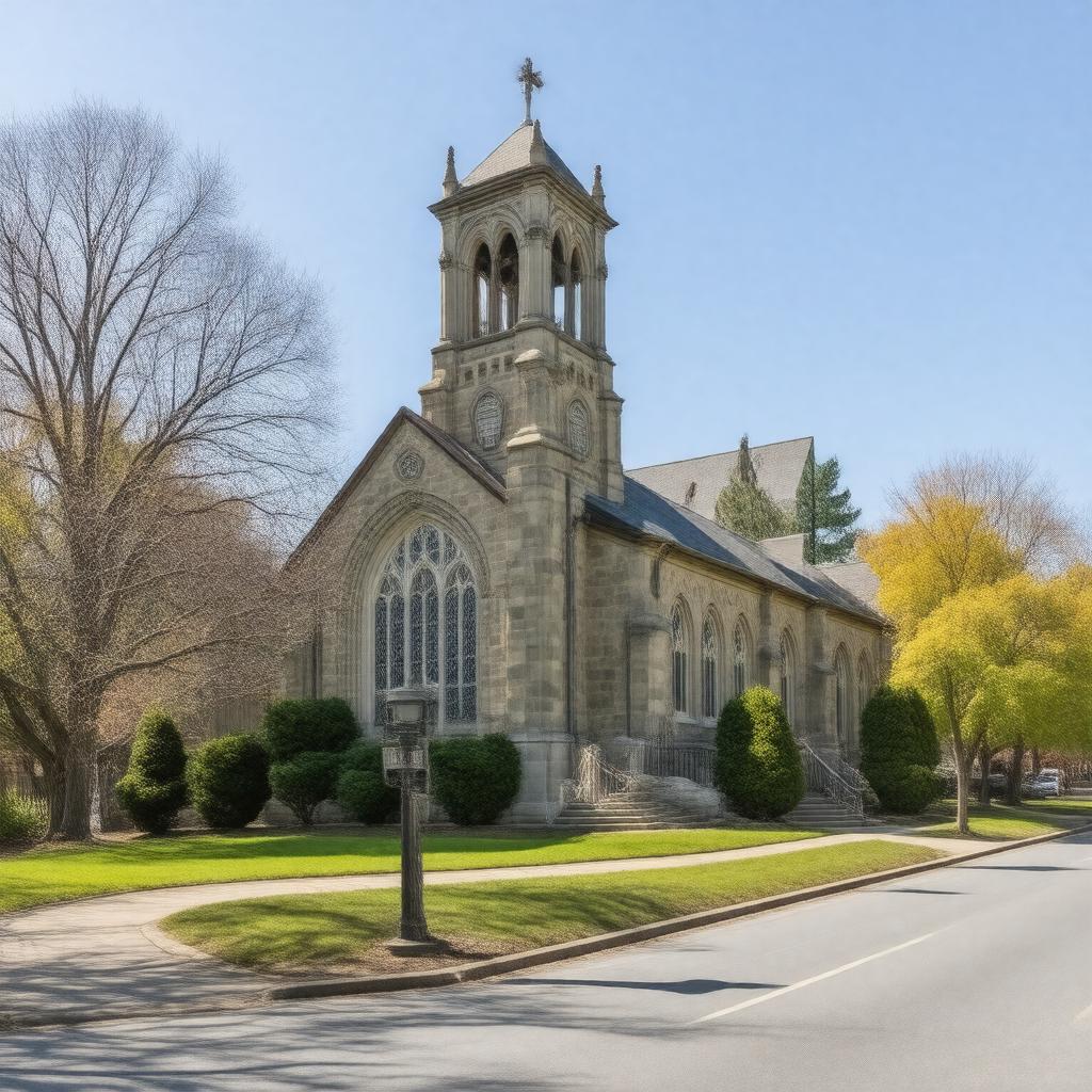 Click to view larger image AI-created image of First Baptist Church in Newton