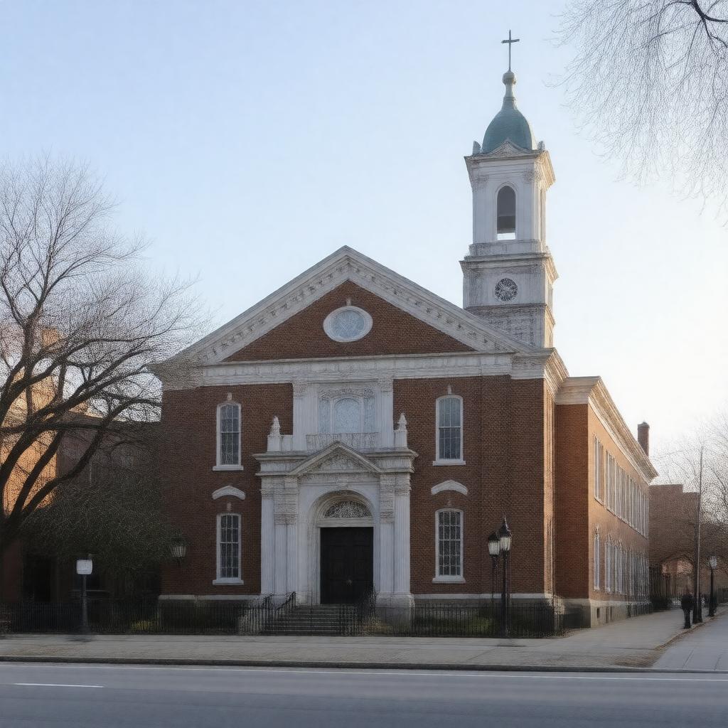 Click to view larger image AI-created image of First Universalist Church of Philadelphia