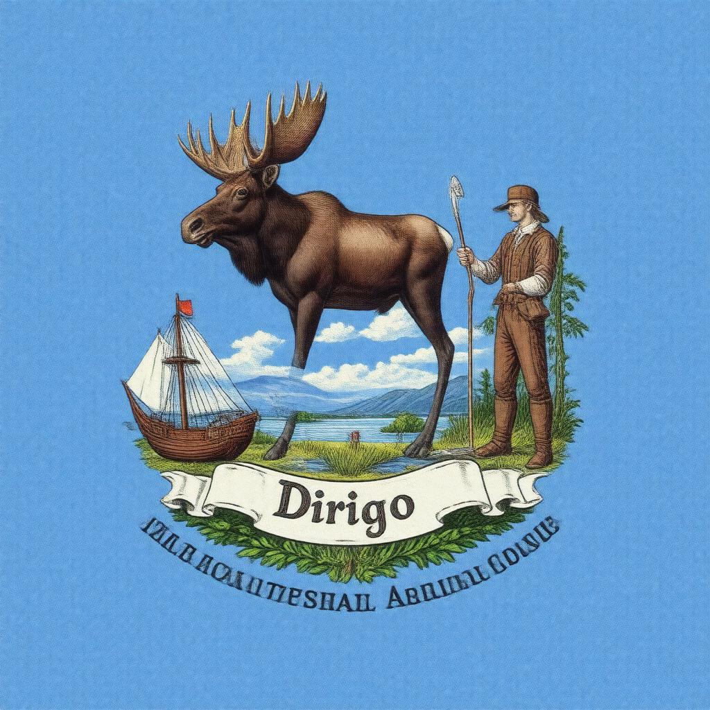 Click to view larger image AI-created image of Flag of Maine