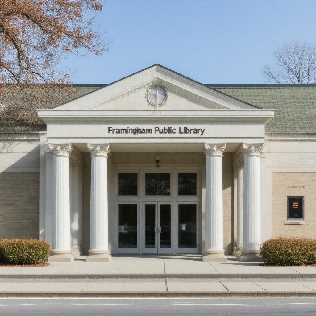 Click to view larger image AI-created image of Framingham Public Library
