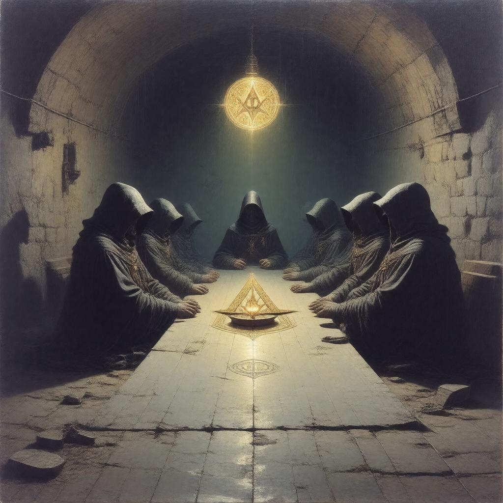 AI-created image of Freemasons (fictionalized as Scowrers)