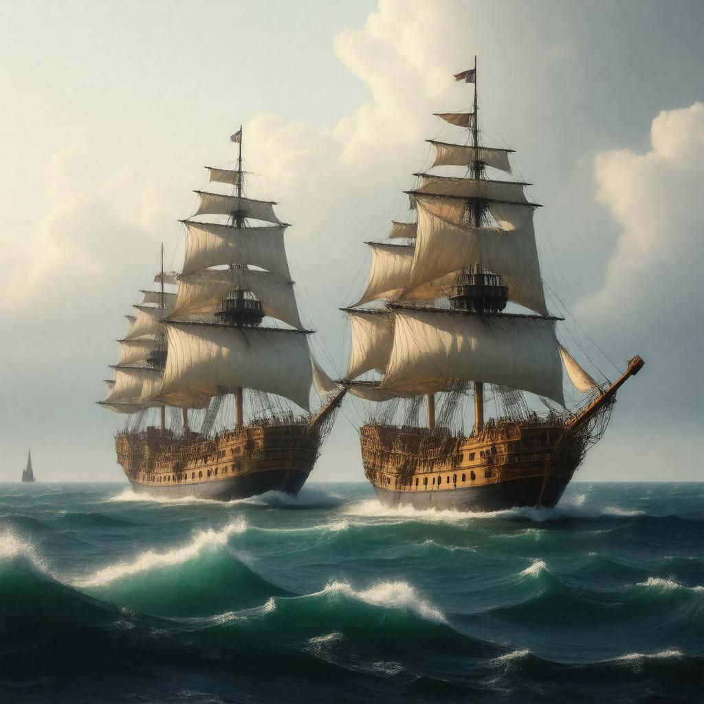 Click to view larger image AI-created image of French frigates Astrolabe and Boussole