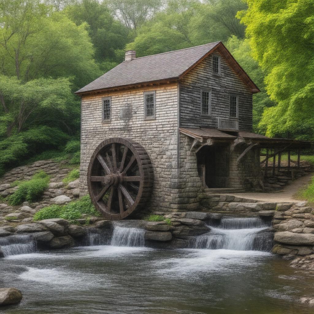 Click to view larger image AI-created image of George Washington's Gristmill