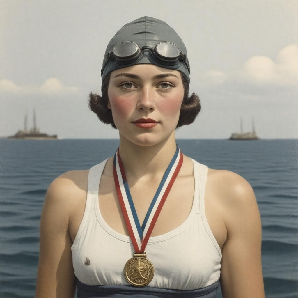 Click to view larger image AI-created image of Gertrude Ederle