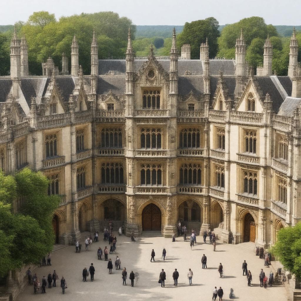 Click to view larger image AI-created image of Gonville and Caius College courts