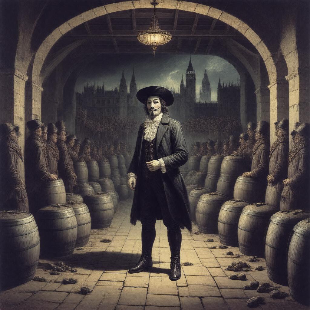 Click to view larger image AI-created image of Guy Fawkes' Gunpowder Plot (1605)