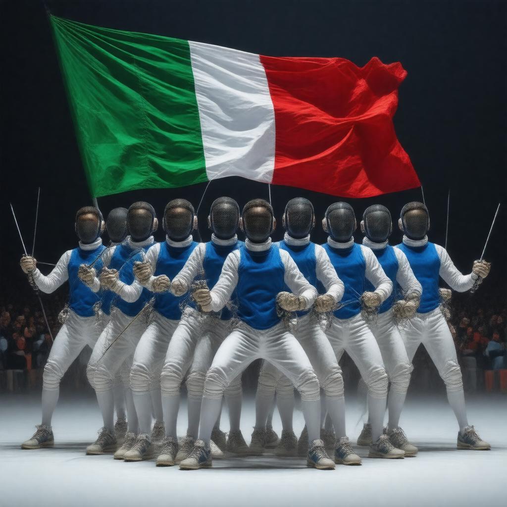 Click to view larger image AI-created image of Italy fencing team