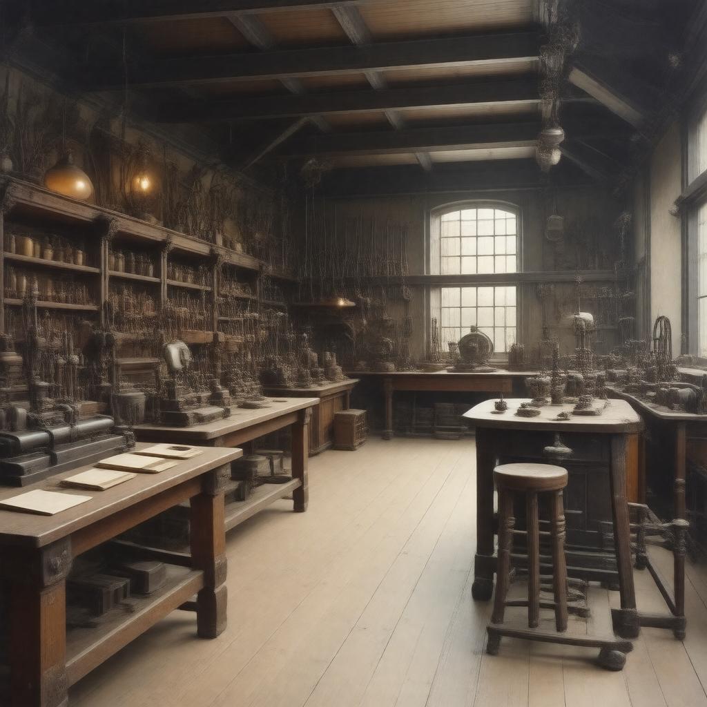 Click to view larger image AI-created image of James Watt's workshop